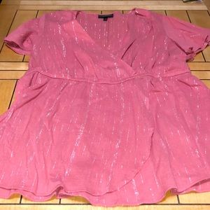 Lane Bryant Pink Shimmery Faux Wrap Blouse. Plus Size 18
